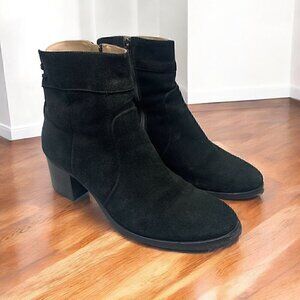 Italeau Black Suede Ankle Boots w/Tassel Side Zip Stacked Heel - Size 39.5/US9